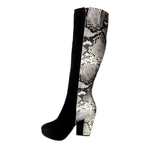 POUR LA VICTOIRE Tall Snakeskin Black Suede Heeled Boot Size 7.5